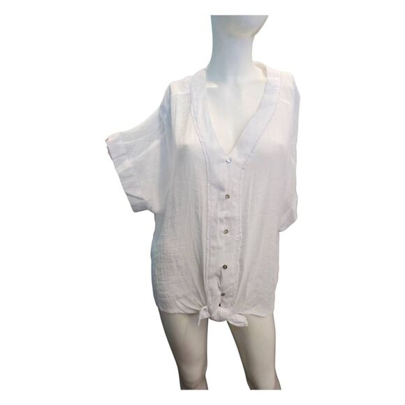 Hope & Harlow White Tie Front Blouse Womens 1X NEW TAGS - Picture 3 of 9